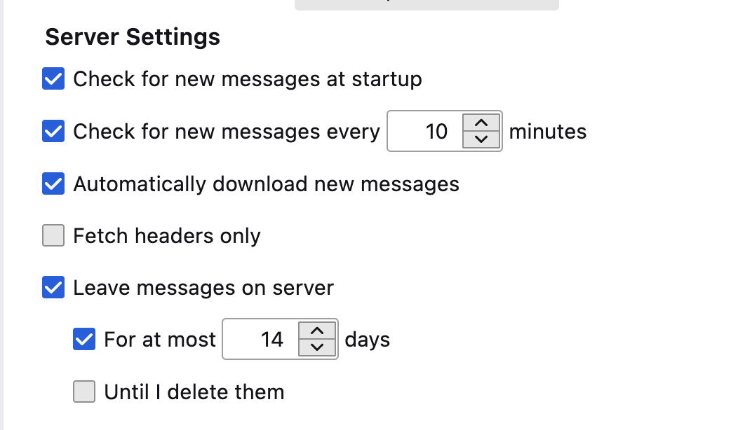Screenshot displaying POP3 settings for Mozilla Thunderbird Screenshot - Mozilla Thunderbird