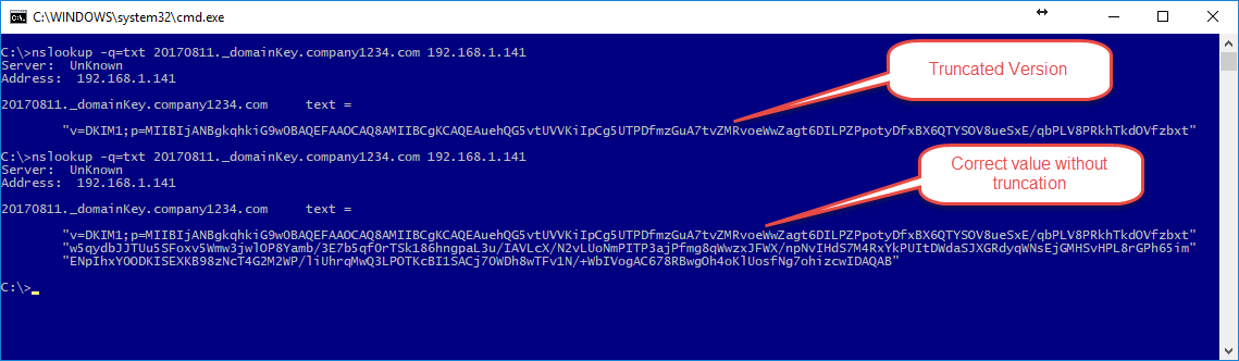 NSLookup showing truncation