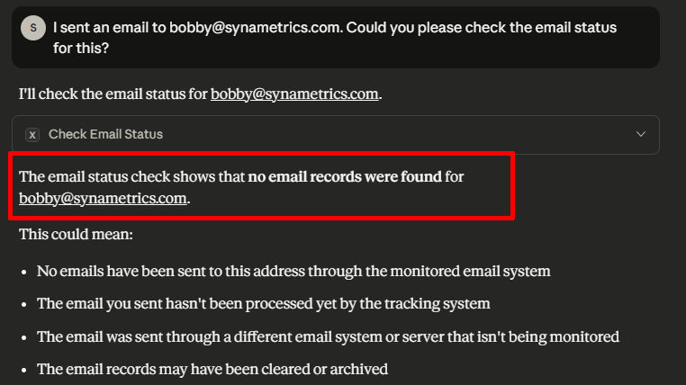 Claude validating email status with Xeams